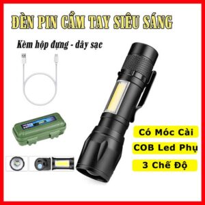 Đèn pin mini siêu sáng có zoom tặng kèm hộp