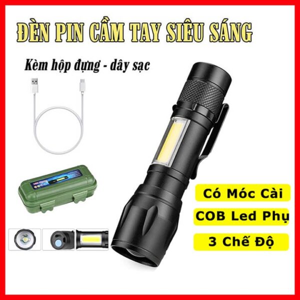 Đèn pin mini siêu sáng có zoom tặng kèm hộp