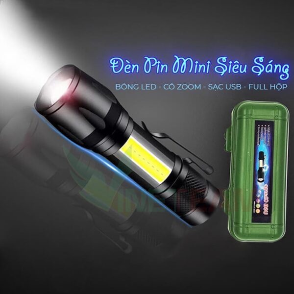 Đèn pin mini siêu sáng có zoom tặng kèm hộp - Hình ảnh 3